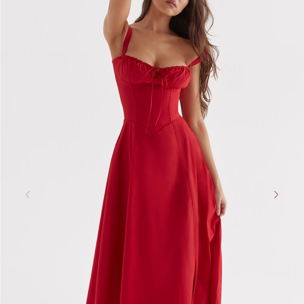 House of CB Red Strapless Corset Maxi Dress